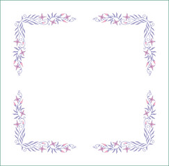 Elegant purple vegetal ornamental frame with leaves and flowers, decorative border, corners for greeting cards. Isolated vector illustration