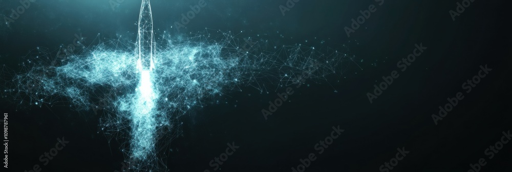 Leinwandbilder rocket launch visualized with an abstract polygonal wireframe, showcasing innovative technology conc