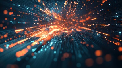 Obraz premium Light blue and orange abstract background of digital technology