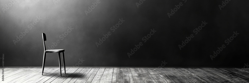 Aufkleber a room featuring wooden floors is presented with a single chair placed against a wall, evoking feeli