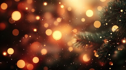 Obraz premium Festive bokeh background featuring warm holiday lights and gentle snowflakes, ideal for celebrating Christmas and New Year's events.