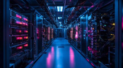 Fototapeta premium Intricate Data Center Network with Glowing Systems