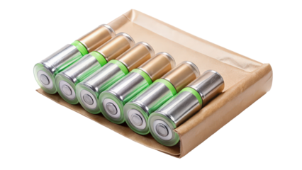 Set of rechargeable batteries in a cardboard package ready for use