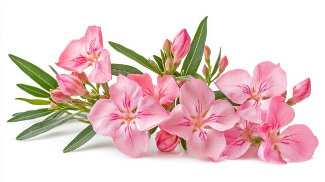 Nerium, oleander or rosebay with pink bud, flowers isolated on white, clipping