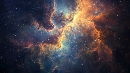 Obraz premium mesmerizing cosmic vista of swirling nebula, vibrant gases form intricate patterns, distant galaxies sparkle against velvet darkness of space, awe-inspiring celestial beauty