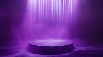Purple Mystic Stage  Glowing Platform  Smoke  Spotlight  Dark Room  Abstract Background