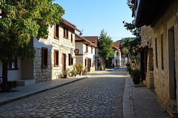 Cobblestone Street in Rustic Village