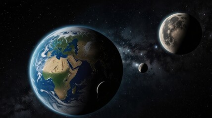 Obraz premium Earth, moon, and space with milky way.