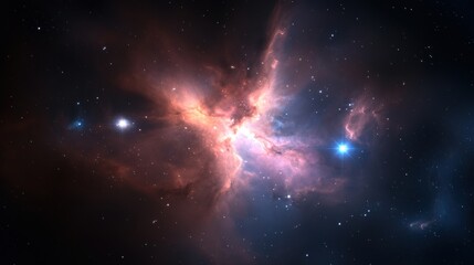 Obraz premium A colorful nebula with a bright blue star in the center