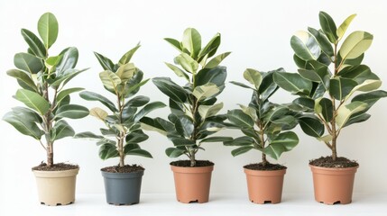 Obraz premium Set of green rubber ficus plants\