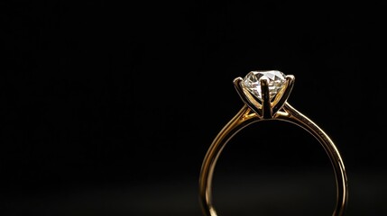 Elegant yellow gold engagement ring featuring a brilliant diamond, beautifully contrasted against a sleek black backdrop.