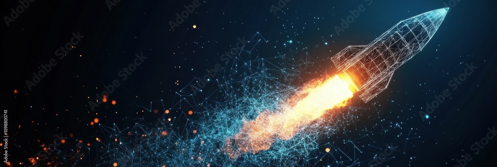 Fototapete a digital rocket launch made of polygonal wireframe, illustrating advanced technology concepts and i