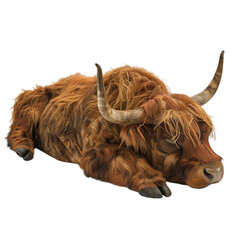 Highland Cow Resting Quietly in a Serene Setting With Its Distinctive Long Hair and Curved Horns During a Peaceful Moment