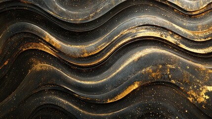 Captivating abstract backdrop featuring dark wave patterns with golden highlights and textured layers creating depth and visual intrigue.