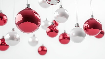 Suspended balls on a white background. 3D image rendering.