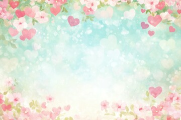 Obraz premium Pink flowers and hearts creating a lovely romantic background, copy space