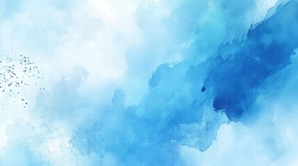 The background is a blue and white abstract watercolor