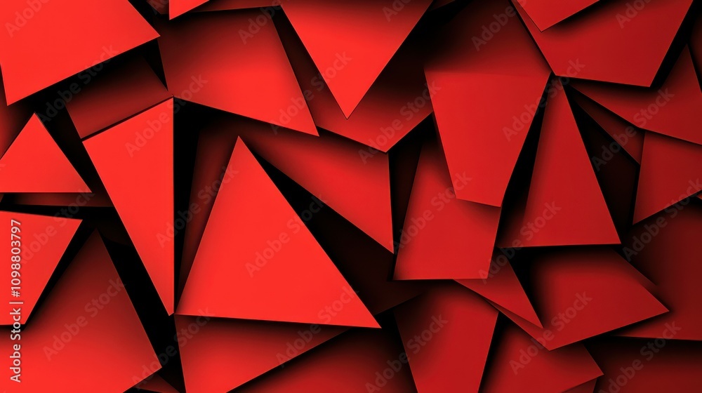 Poster this abstract geometric background features overlapping red triangles and shadows. this is a modern 