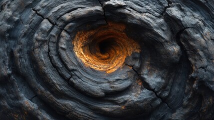 Close-up view of dark, textured wood with a swirling pattern, highlighting contrasts of light and shadow, Ideal for nature-themed projects, artistic presentations