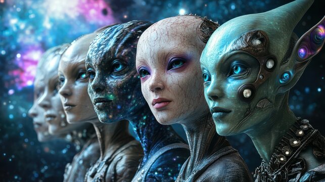 Starseed people as human aliens from other galaxies, fictitious person. AI generated image