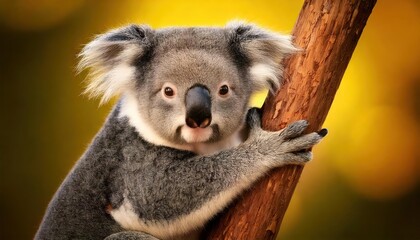 Fototapeta premium A lazy Koala (Phascolarctos cinereus) clinging to a tree branch.