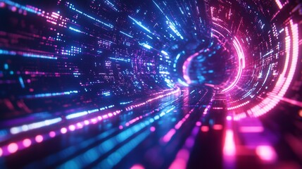 Fototapeta premium Neon Digital Tunnel - Futuristic Technology Art
