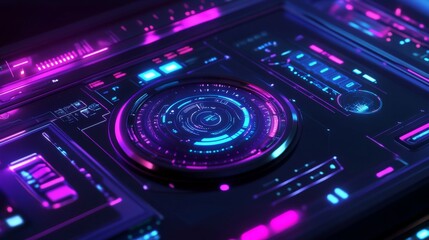 Obraz premium Futuristic Tech Interface with Glowing Neon Lights