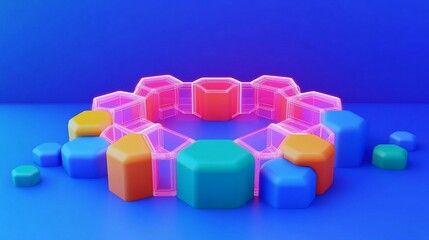 Obraz premium 3D Render of Glowing Hexagon Maze with Light and Translucent Walls
