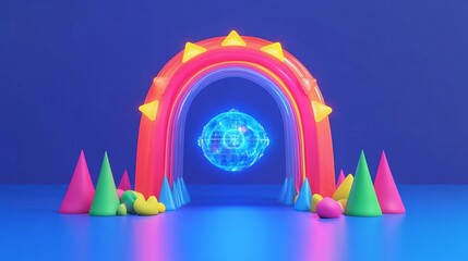 Fototapeta premium 3D Rendered Glowing Archway with Holographic Hub
