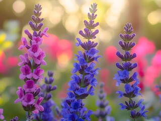 Obraz premium Close Up of Salvia Victoria Blue Flowers with Soft Natural Blur Background