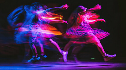 Dynamic Dance Movement Expressively Captured in Colorful and Vibrant Motion Blur