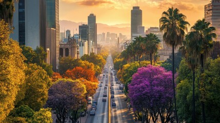 Obraz premium Reforma Paseo Mexico landmark. View of Mexico City.