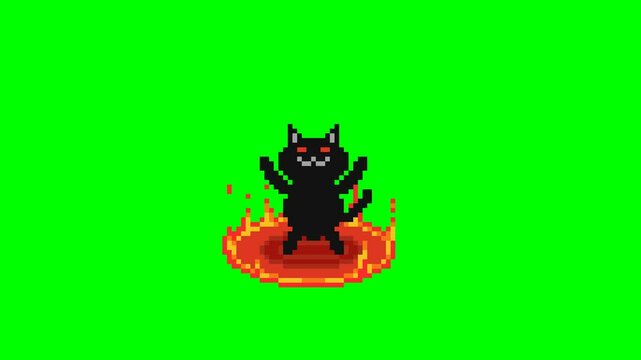 Evil black cat, pixel art meme