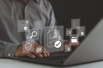 Audit business concept. Compliance with internal organization financial services regulation,...