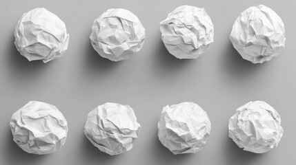 Set of crumpled paper balls