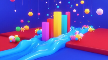 Fototapeta premium 3D Bar Graph with Light Particles in a Flowing River Design