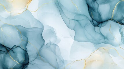 Naklejka premium The abstract watercolor alcohol ink art blue golden, pastel blue marble transparent background is a template for an illustration design overlay, which can be used for wedding invitations
