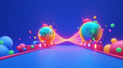Fototapeta premium 3D-Rendered Bridge of Light Connecting Two Spheres with Holographic Charts