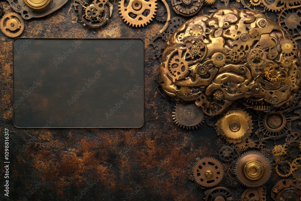 Aufkleber a brain designed with mechanical gears represents the fusion of human intellect and machinery, inspi