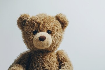 Obraz premium Adorable brown plush bear against a white backdrop