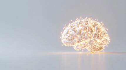 A brain with interconnected light beams representing neural connections against a clean background, Minimalist style, photo of