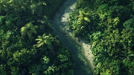 Fototapeta premium Captivating landscape of tropical flora aerial view over lush river nature travel experience serene environment nikon gigapixel perspective