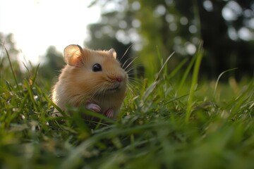 Adorable Syrian hamster in the lawn
