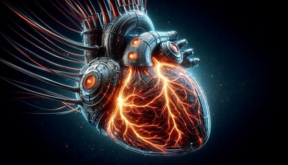 Fototapeta premium biomechanical heart shaped core with glowing, pulsating veins and metallic outer casing