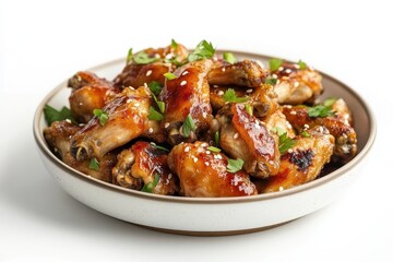 Chicken wings with sweet chili sauce on a plate isolated on white