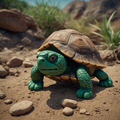 Obraz premium Turtle’s quest through the clay world leads to amazing discoveries and joyful experiences