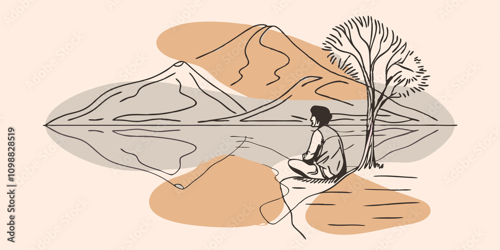 Aufkleber the valley of reflection the figure sits beside a calm lake gazing into the water which reflects the