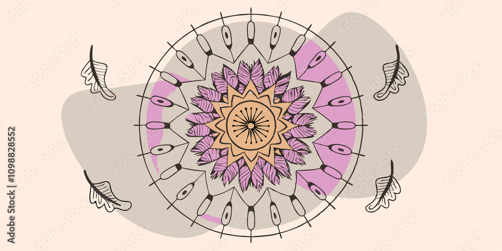 Poster Throat Chakra Mandala A vibrant blue mandala characterized by wave patterns and sound waves symbolizing communication. The design spirals outwards adorned with small musical notes