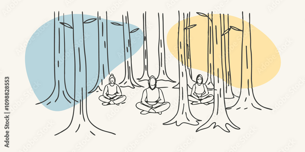 Leinwandbilder Tranquil Forest Surrounded by tall trees a circle of meditators sits on the forest floor each with distinct auras. The hues range from a calming turquoise to a rich magenta