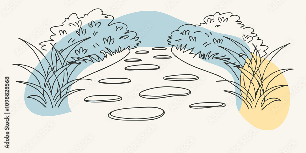 Poster tranquil stream a gentle stream meanders through a verdant garden its crystalclear water glistening 